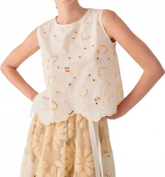 Beatrice .B Embroidered Sleeveless Organza Top In Beige
