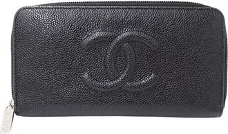 Chanel Black Grained Calfskin Long Wallet (Bi-Fold) (Pre-Owned)