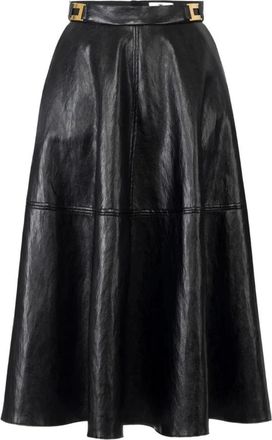 Elisabetta Franchi Rok met crackle leer-effect met logo details - Dames - Midirokken - Zwart - M - Leer - Rokken