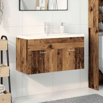 Berkfield Home Sink Cabinet with Built-in Basin Old Wood Engineered Wood in Brown