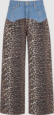 Ganni Jean Print Denim Corset Jeans Almond Milk