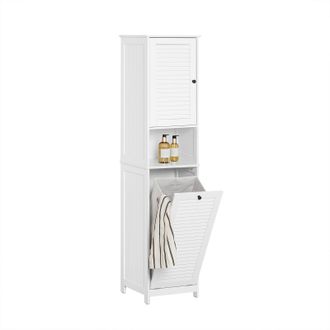 SoBuy Sobuy - Mueble Columna De Ba&ntilde;o Con 1 Cesto Para Ropa Sucia Armario Alto Para Ba&ntilde;o Estanter&iacute;as De Ba&ntilde;o Con 1 Puerta Y 3 Estantes 40 X 38 X 170 Cm Blanc