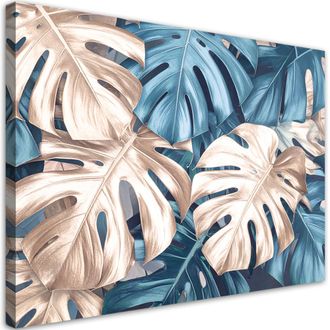 Feeby Cuadro Sobre Lienzo Hojas Tropicales De Monstera Naturaleza Plantas 100x70