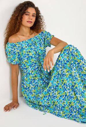 Roman Lace Up Detail Floral Bardot Dress