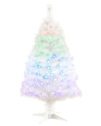 Nearly Natural 4Ft White Pre-Lit Fiber Optic Artificial Christmas Tree With 120 Colorful Led Lights & Remote Control Light Show