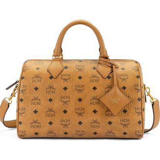 MCM Medium Ella Boston Bag in Visetos in Cognac at Nordstrom