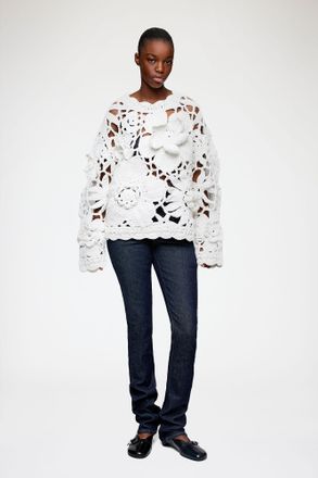 Ganni White Hand Crochet Crewneck in - Size M Organic Cotton