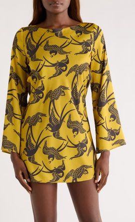 Kilo Brava Cowl Back Long Sleeve Minidress in Antique Swallows at Nordstrom, Size Xx-Large