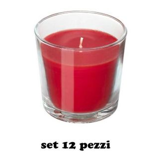Trade Shop Trade Shop - Set 12 Pezzi Candele In Bicchiere Rosse Fragranza Fragola Rilassante Cera