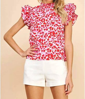 Pinch Design Hearts Woven Top In Hearts Red Multi