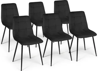 IDMarket Set Di 6 Sedie Da Pranzo Mila In Velluto Nero