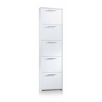 Dmora Zapatero Dbusi, Mueble De Entrada Polivalente Con 5 Puertas, Zapatero Moderno Con Baldas, 100% Made In Italy, 50x18h178 Cm, Blanco - Dmora