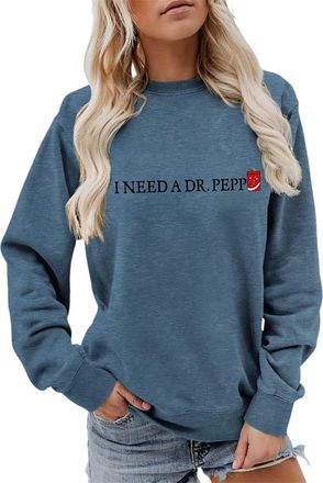 Generic I Need A Dr Pepper Sweatshirt Women Letter Pattern Casual Comfort Round Neck Long Sleeve Autumn Pullover Tops