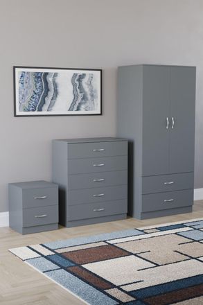 Home Discount Vida Designs Riano 3 Piece Bedroom Set 2 Draw Bedside & 5 Drawer Chest in Grey