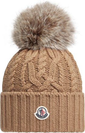 Moncler Moncler Wool & Cashmere Blend Beanie With Pom Pom, Women, Beige, Size: One Size