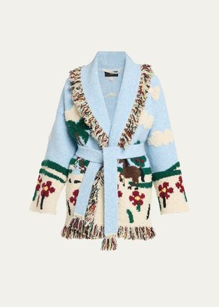 Alanui Casa Alanui Double-Jacquard Knit Fringed Wrap Cardigan