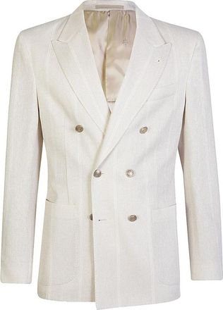 Eleventy Double-Breasted Linnen Katoenen Jas - Heren - Blazers - Beige - S - Katoen - Jassen
