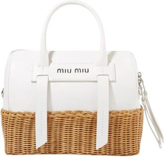 Miu Miu White Midollino Leather and Raffia Top Handle Bag