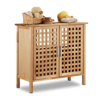 Relaxdays Mobile Sottolavabo In Legno Di Noce Resistente, Armadietto Da Bagno, Hxlxp: 61 X 66 X 29 Cm Ca., Naturale - Relaxdays