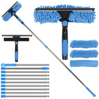 OEM Limpiacristales De 4,5 M Con Mango Telesc&oacute;pico, Kit Profesional 3 En 1 Para Limpieza De Ventanas Con Escobilla De Silicona Y Cepillo De Microfibra Par