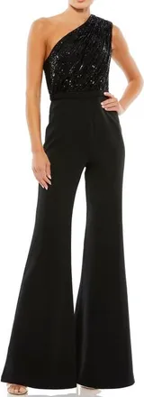 Mac Duggal Sequined One Shoulder Jumpsuit in Black at Nordstrom, Size 16