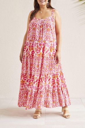 Tribal Sleeveless Maxi Dress With Pockets - Plus In Amberglow