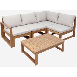 Sweeek Salotto da giardino modulare in legno di acacia e tessuto beige, 4 posti