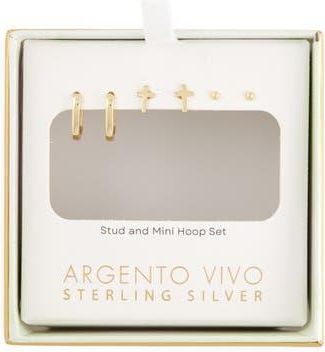 Argento Vivo Set of 3 Huggie Hoop, Cross & Ball Stud Earrings in Gold at Nordstrom Rack