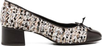 Tory Burch 45mm logo-plaque pumps - women - Leather/Cotton/Bovine Leather/Polyester/Wool/Polyamide/Polyacrylic/Viscose - 9.5 - Black