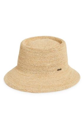 Brixton Ellee Straw Packable Bucket Hat in Tan at Nordstrom, Size X-Small