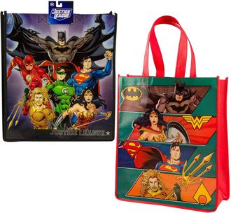Generic Justice League Tote Bags for Kids, Adults - 2 Pc Bundle with Justice League Tote Bags Featuring Batman, Superman, Wonder Woman, Black, L