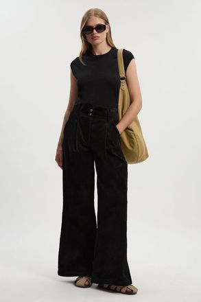 Karen Millen Womens Cord Wide Leg Trouser - Black Cotton - Size 12 UK