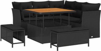 vidaXL Garden Sofa Set 8 pcs Black Poly rattan and powder-coated steel vidaXL