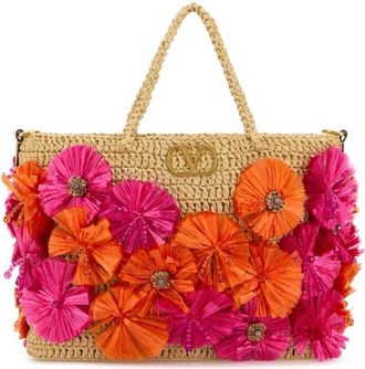 Valentino Garavani Embellished Raffia Vlogo Signature Shopping Bag