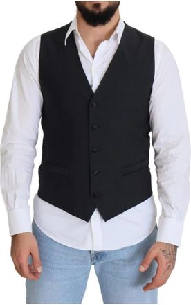 Dolce & Gabbana Zwart Klassiek Fit Jurk Vest - Heren - Gillet - Zwart - L - Kostuums