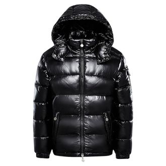 Generic Men Warm Shiny Down Jackets Solid Color Winter Snow Down Jackets Hooded Zipper Metal Shining Windbreaker Parka Puffer Jacket Padded Jacket Quilted Rib
