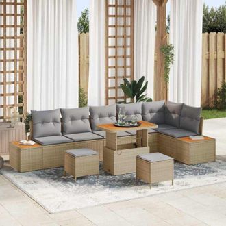 vidaXL Vidaxl - Conjunto De Sof&aacute; De Jard&iacute;n Con Coj&iacute;n 9 Pcs Beige Polirat&aacute;n