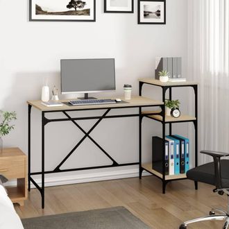 Berkfield Home Charming Desk with Shelves Sonoma Oak 135x50x90 cm Engineered Woo in Light Oak | Size: 135 x 50 x 90 cm