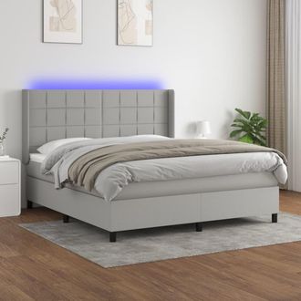 vidaXL Vidaxl - Cama Box Spring Colch&oacute;n Y Luces Led Tela Gris Claro 160x200 Cm