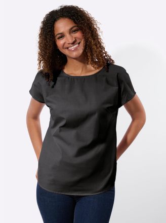 Casual Looks Schlupfbluse CASUAL LOOKS, Damen, Gr. 36, schwarz, 50% Baumwolle, 50% Polyester, unifarben, Rundhals, Blusen Schlupfbluse