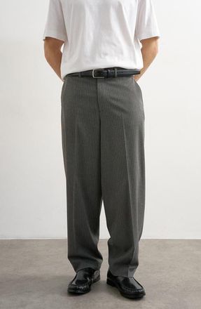 Topman Pinstripe Straight Leg Pants in Charcoal at Nordstrom, Size 32