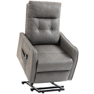 HOMCOM Homcom Sill&oacute;n Relax Reclinable El&eacute;ctrico Levanta Personas, Tapizado En Cuero Pu, Con Control Remoto, Resorte, Reposapi&eacute;s, Bolsillos, Gris Oscuro