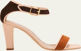 Manolo Blahnik Abiba Tricolor Ankle-Strap Heeled Sandals