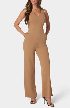 Bebe V-Neck Scuba Jumpsuit in Camel at Nordstrom Rack, Size X-Large
