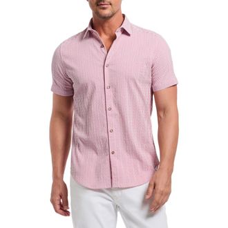 Robert Graham Fornillo Classic Fit Stripe Short Sleeve Button-Up Shirt in Berry at Nordstrom Rack, Size Xx-Large