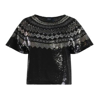 Polo Ralph Lauren Overhemden, Dames, Zwart, M, Polyester, Sequined Jersey T-Shirt