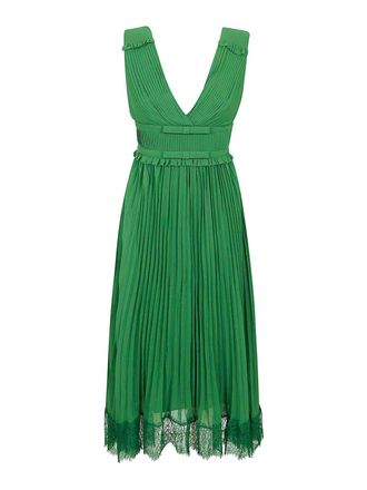 Self Portrait Green Chiffon Midi Dress
