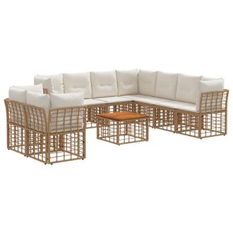 vidaXL Conjunto De Sof&aacute;s De Exterior 10 Pcs Natural Y Crema Poli&eacute;ster Vidaxl