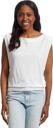 Lilla P Elastic Hem Boatneck Top Womens Clothing White : SM, Cotton/Modal