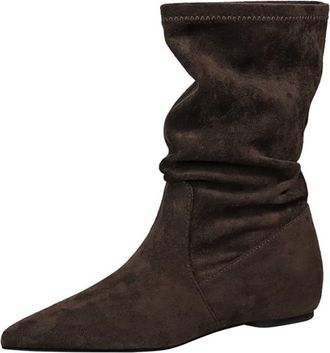 Generic Winter Shoes Womens Boots Pointed Toe Faux Suede Pleated Internal lift 3CM Retro Comfort Work Office Ankle Boot-numeric_7_point_5